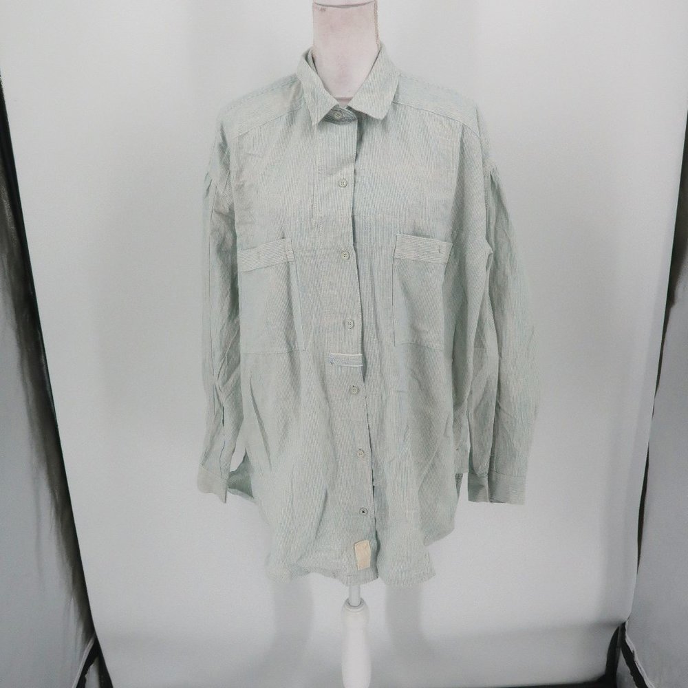 Free People Oversized Button Down Indigo Stripe Shirt